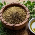How to Use Zaatar Spice Every Day: Easy Ways to Add More Flavor & Nutrition za’atar spice blend with fresh herbs and olive oil.