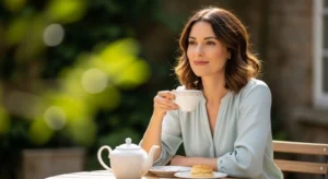 peaceful woman smiling outdoors symbolizing self acceptance