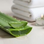 Fresh aloe vera leaf and gel for natural skincare benefits.