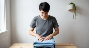 person decluttering bedroom with calm energy